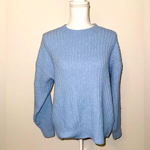 H&M Blue Crew Neck Sweater with Ribbed Knit